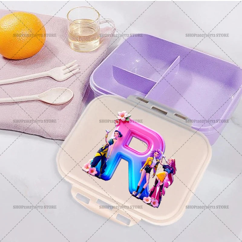New Kpop Demon Hunter Girl Lunch Boxes Letter Student Plastic Portable Bento Box Food Fruit Container LunchBox Kid Birthday Gift