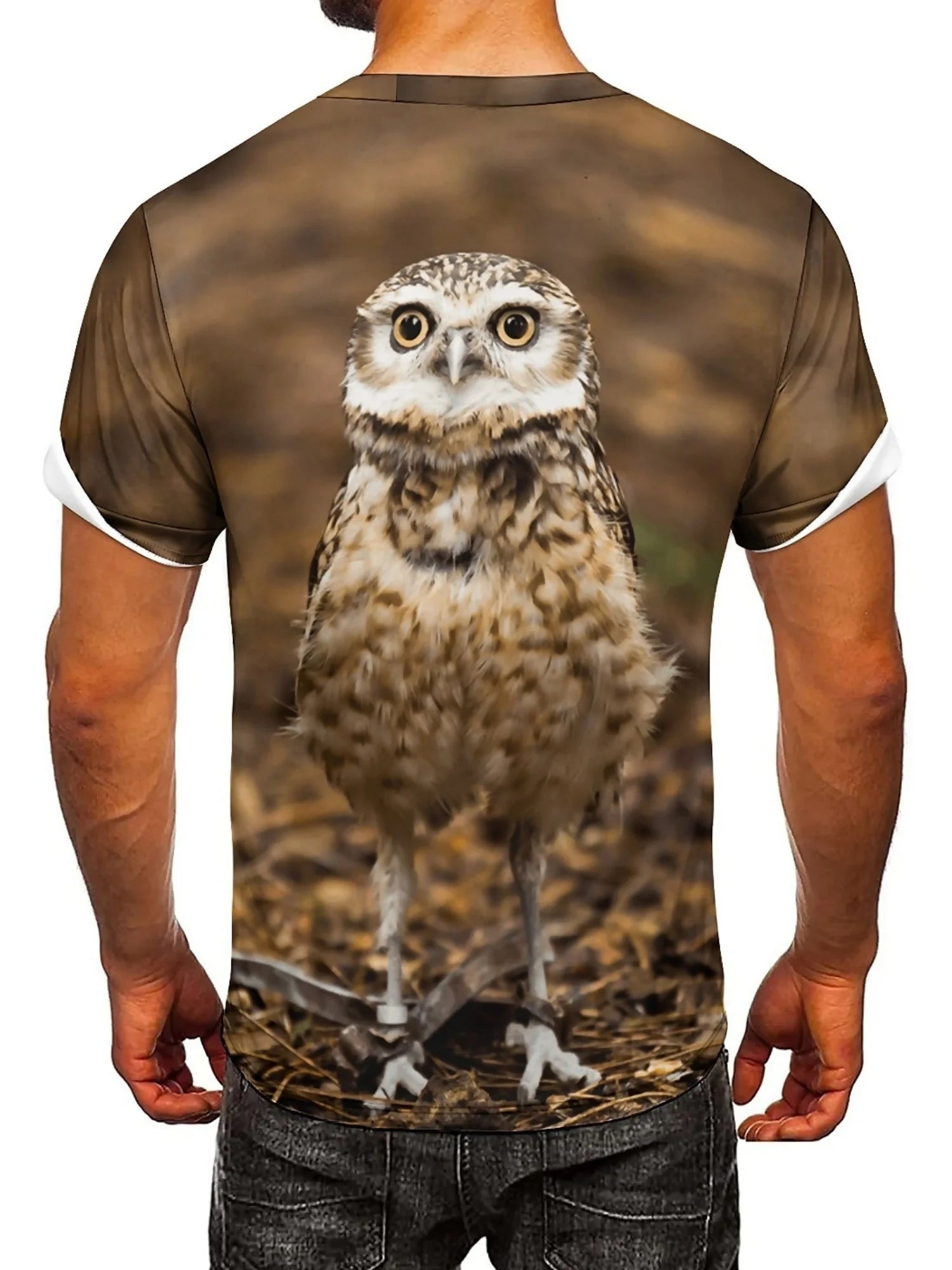 Men's & Women's Brown/Orange Owl Graphic T-Shirt - Lightweight Breathable Polyester Tee