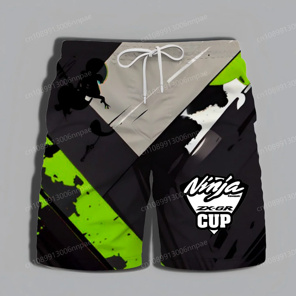 Men's Daily Summer Shorts 2025 New Kawasaki Motorcycle Extreme Sports Pattern Fashionable and Exquisite Beach Pants Cool