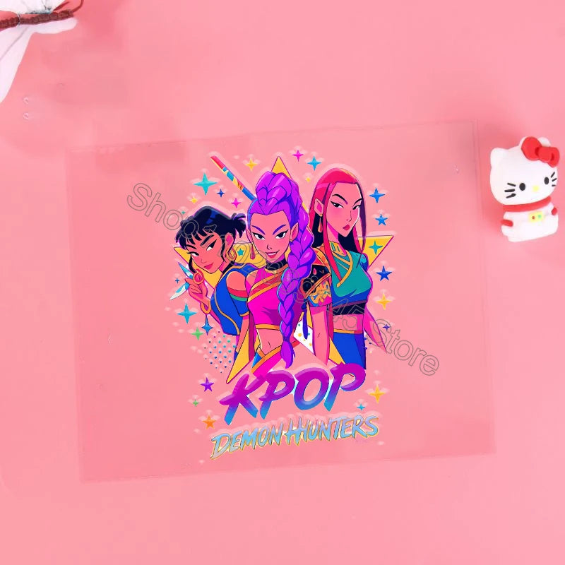 Kpop Demon Hunter Cartoon 3D Transfer Sticker UV DTF Stickers Kawaii Water Cup Water Bottle Lunch Box DIY Waterproof Sticker