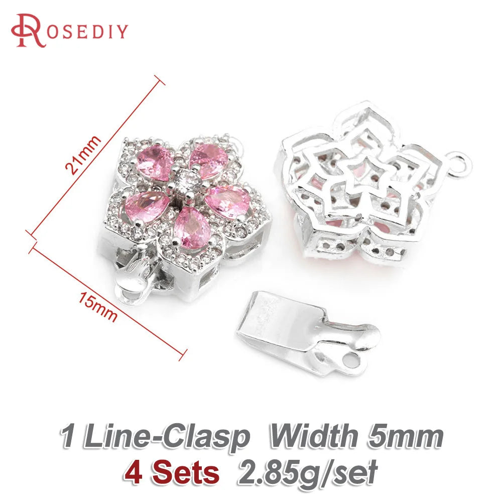 4 Sets Full Size 21x15MM 18K Gold Color Brass Zircon Flower Necklaces Connect Clasps High Quality Diy Jewelry Making Supplies