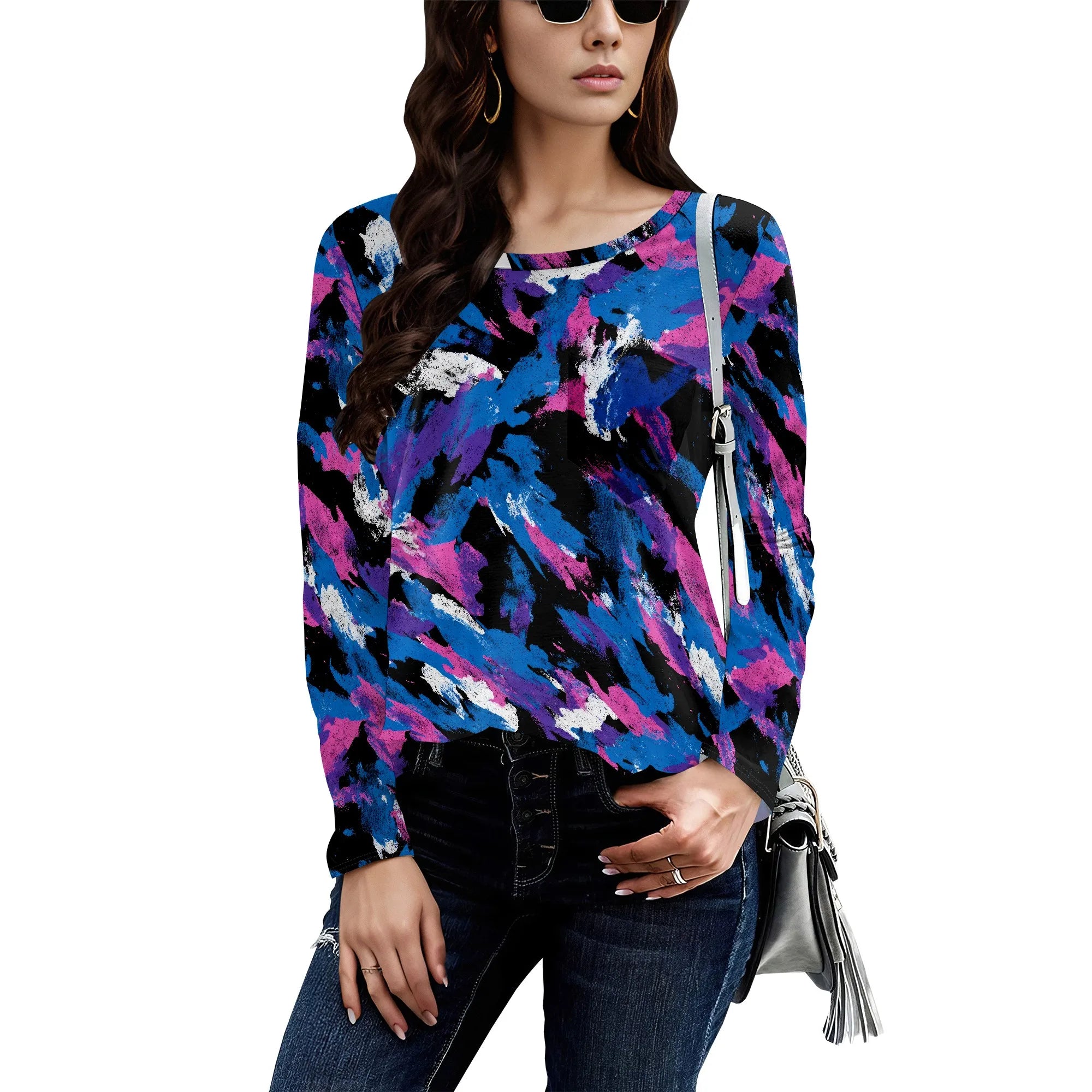 Long Sleeve Shirts for Women Spring Fashion 2025 Floral Crewneck Workout Cute Blouses Casual Loose Fit Tops