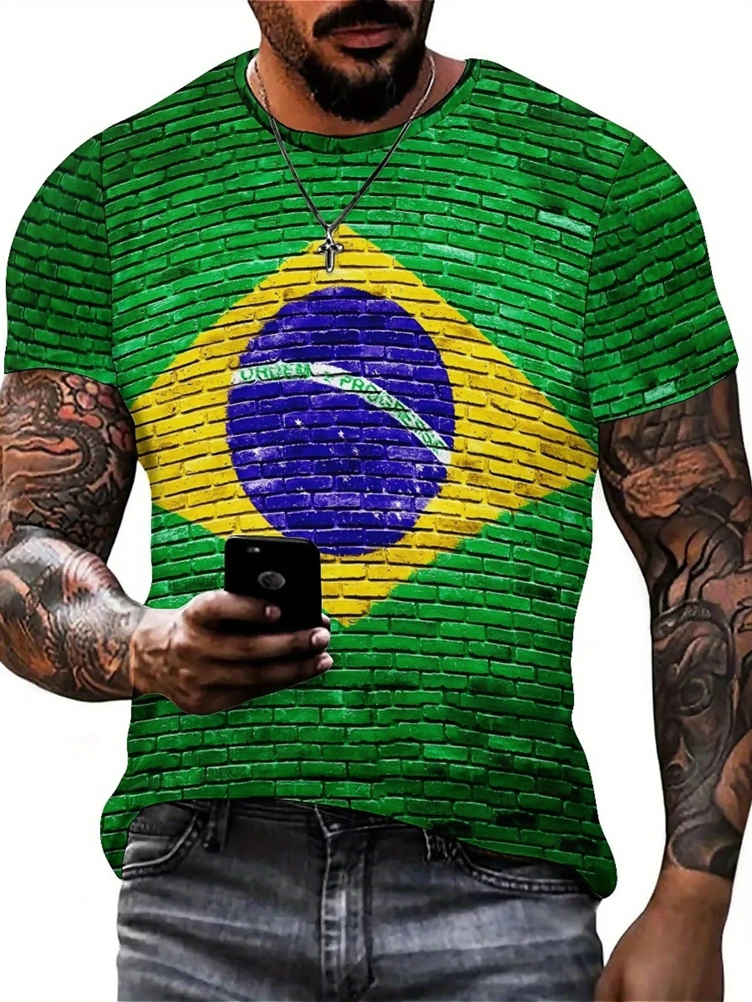 Men's & Women's Brazilian Flag 3D Print T-Shirt - Loose Fit Plus Size, Soft Breathable Polyester, Lightweight 180gsm Fabric