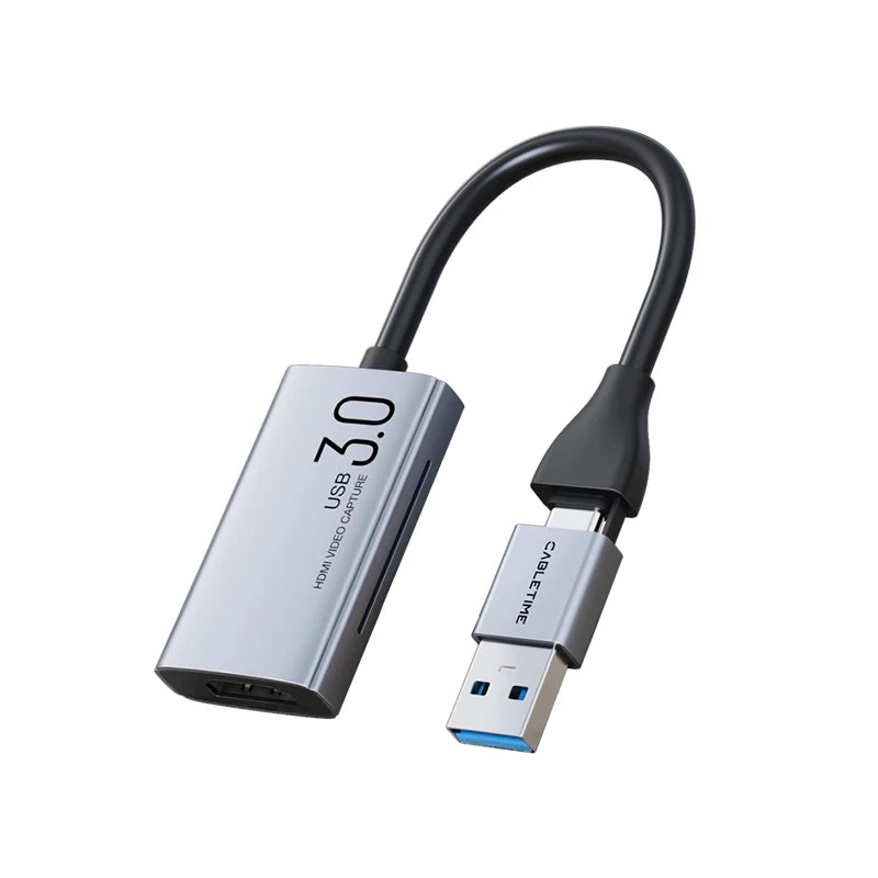 CABLETIME USB 3.0 HDMI Video Capture Card PD 100W 5Gbps USB A+C Aluminum 1080p Full HD for Meta Quest 3 PS5 Srteaming Switch 1/2