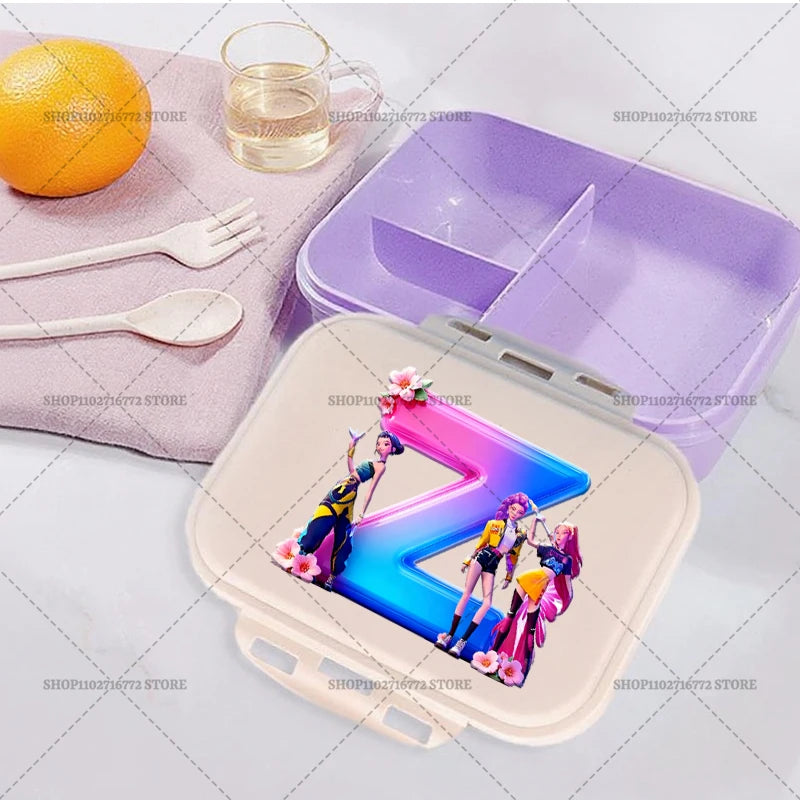New Kpop Demon Hunter Girl Lunch Boxes Letter Student Plastic Portable Bento Box Food Fruit Container LunchBox Kid Birthday Gift