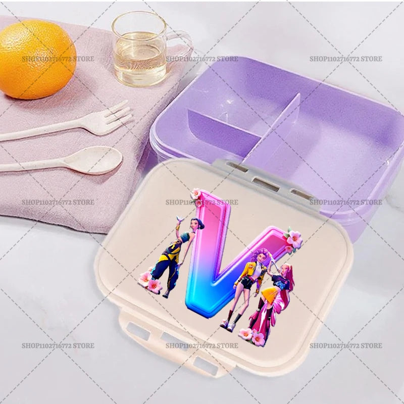 New Kpop Demon Hunter Girl Lunch Boxes Letter Student Plastic Portable Bento Box Food Fruit Container LunchBox Kid Birthday Gift