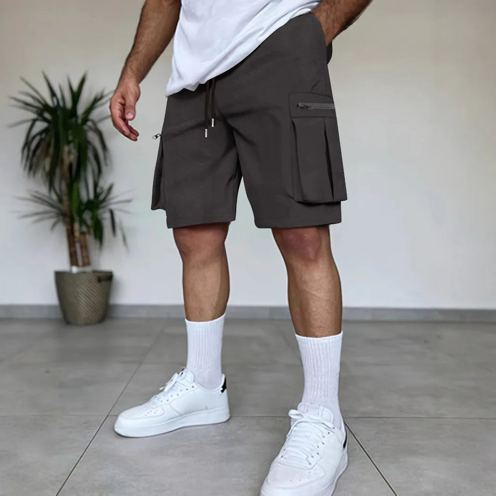 Summer new solid-color high-quality short men's casual mountain-style multi-pocket shorts, workwear lightweight capcropped pants