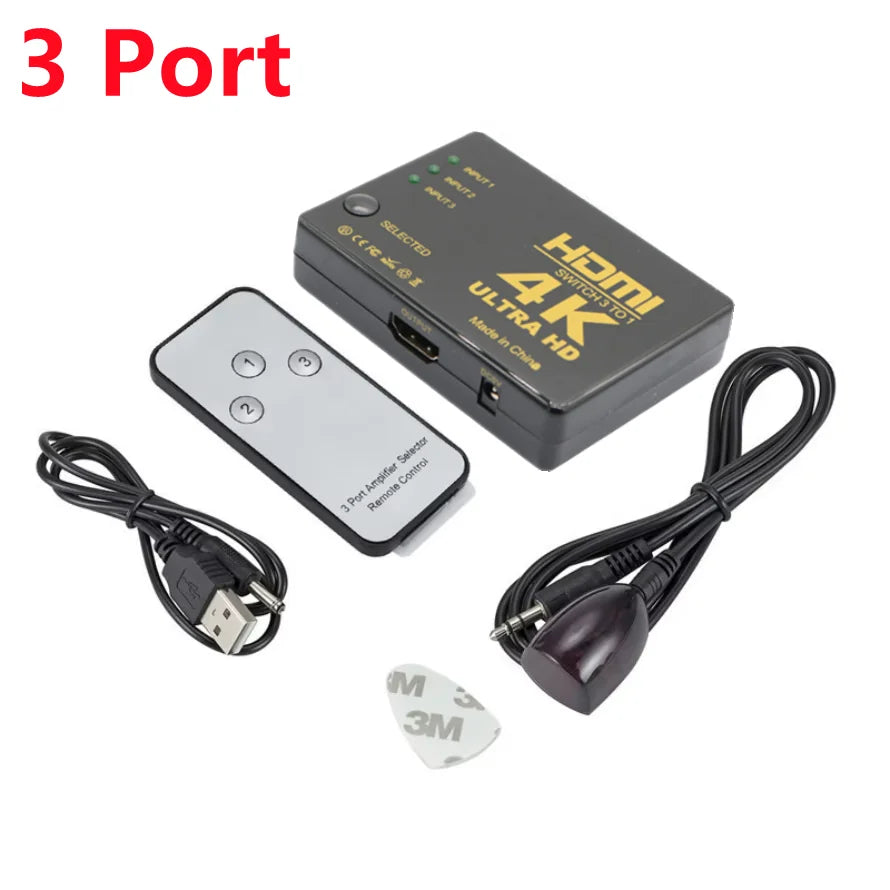 4K HDMI-Compatible Switch Switcher 5 Port HDMI-Compatible Switches With IR Remote Controller for Xbox PS4 DVD HDTV PC Laptop TV