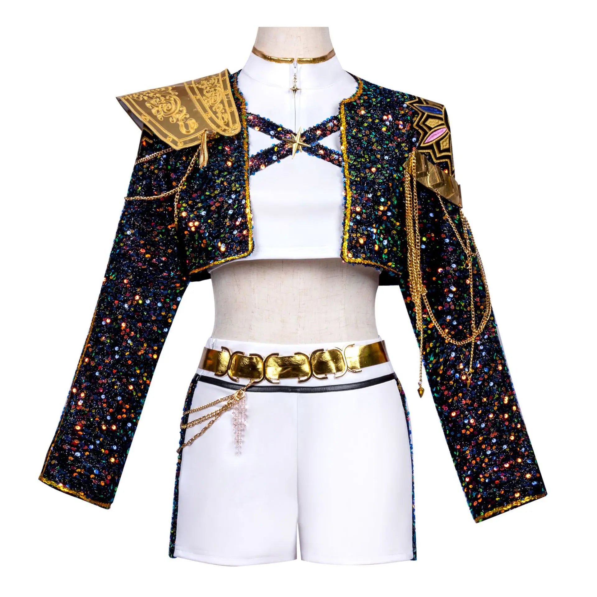 KPOP Witch Hunter Cos Suit Rumi Zoe Mila Black Gold Singing Suit Hallyu Two-dimensional Cosplay Costume