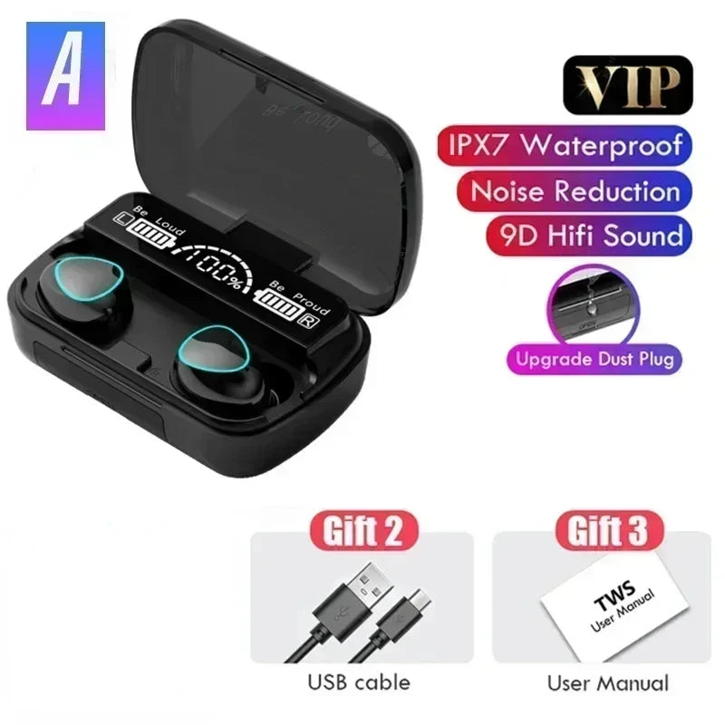 Original M10 Bluetooth Wireless Earbuds - Sports Headphones with Active Noise Canceling, Stereo Sound & Built-in Mic