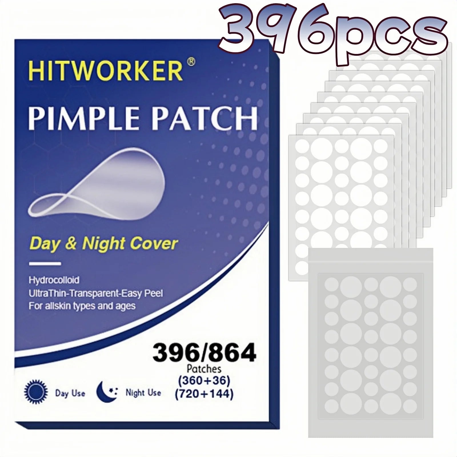 864 Day and Night Acne Patches - Gentle and non-irritating acne patches to clear acne and cover blemishes - 396 Day and Night Ro