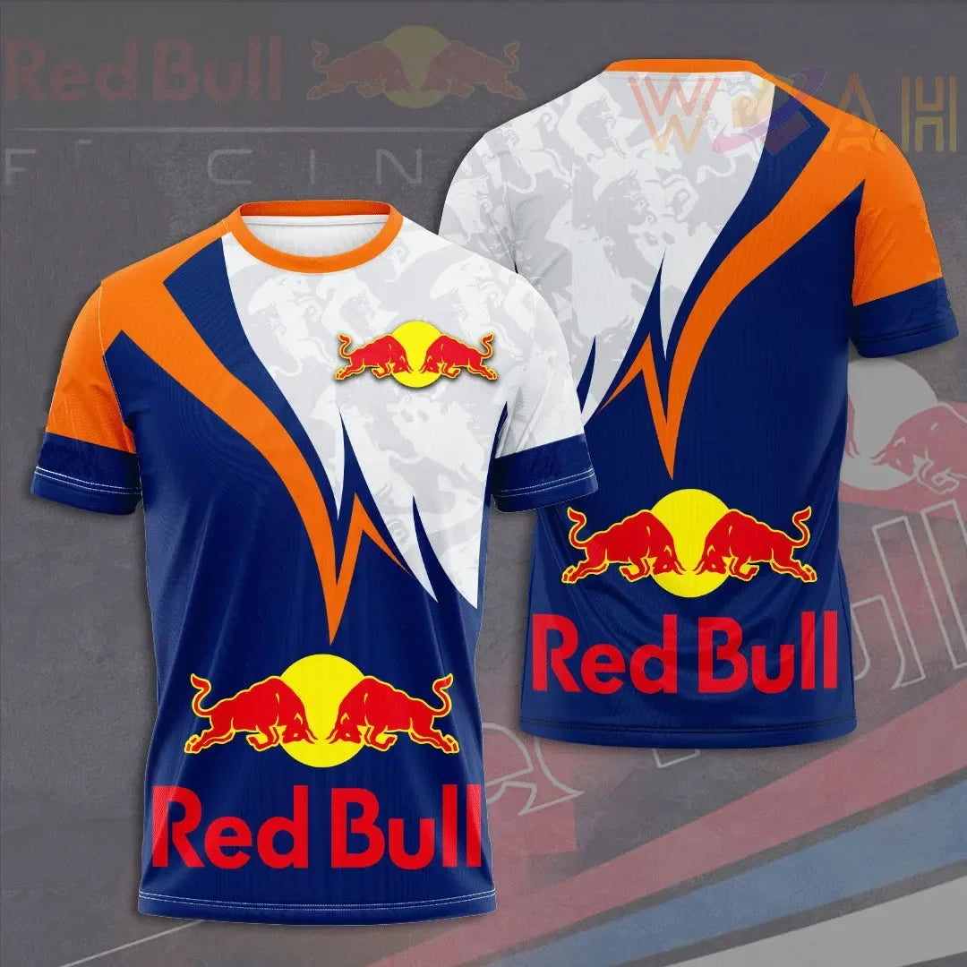 Men's Red Bull T-shirt 3D Printed Color Pattern Round Neck T-shirt Men and Women Casual Tops Oversized Racing Cycling Jersey
