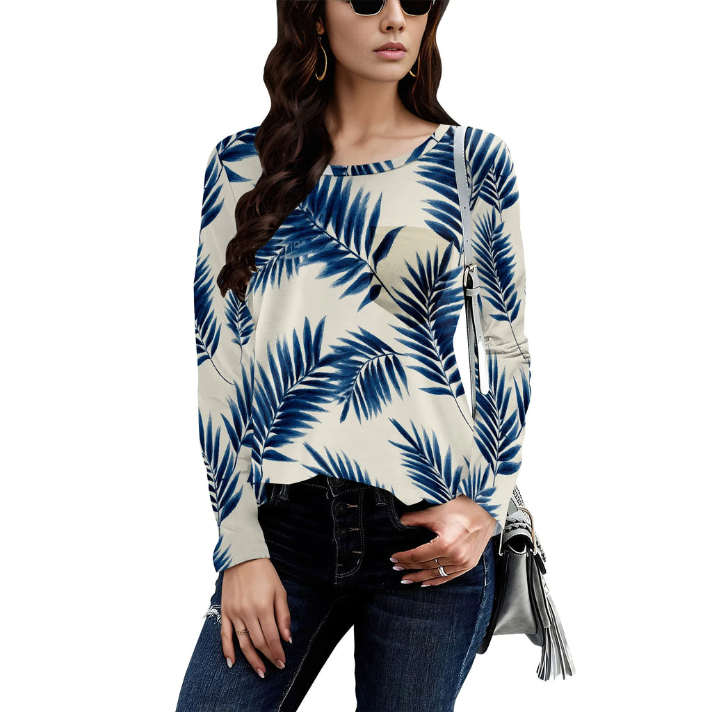 Long Sleeve Shirts for Women Spring Fashion 2025 Floral Crewneck Workout Cute Blouses Casual Loose Fit Tops