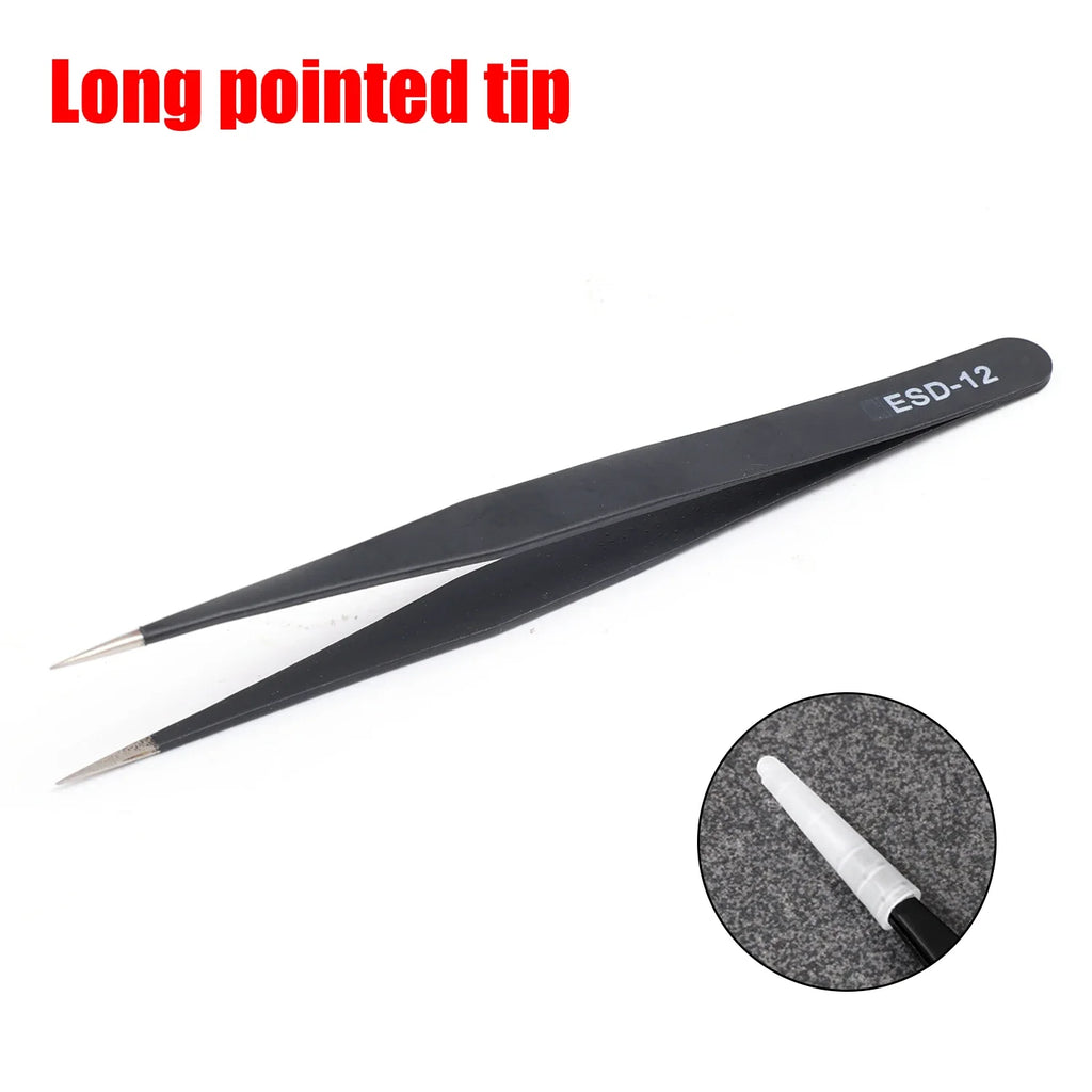 Precision Tweezers Set ESD Stainless Steel Anti-static Tweezers PCB Repair Tools for Electronics Repair Soldering Craft Tools