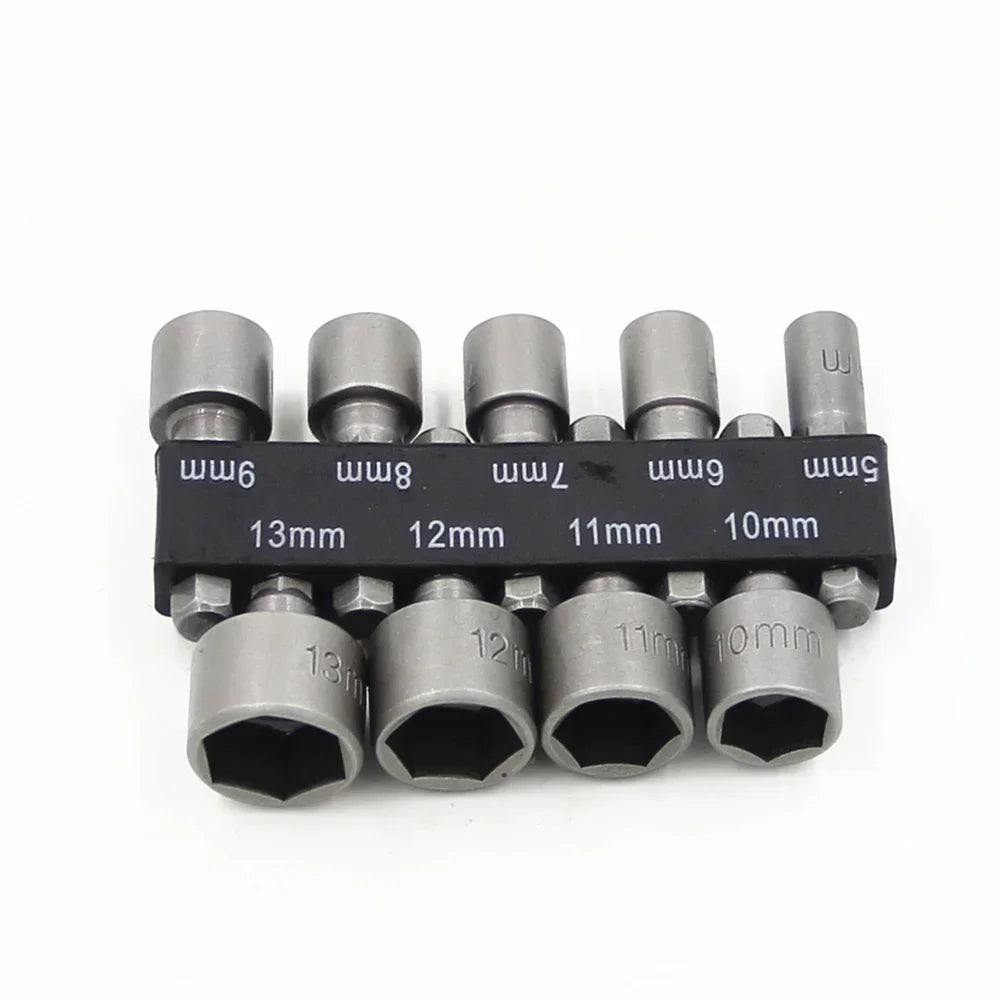 9pcs 5mm-13mm Hex Socket Set Nut Driver Screwdriver Bits Sleeve Nozzles Schroevendraaier Tools Socket Wrenches for DIY Repair
