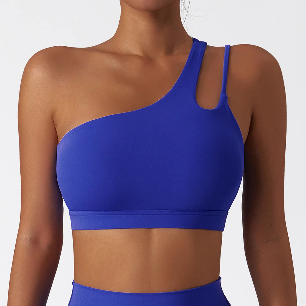 Oblique Shoulder Yoga Bra Women's Beautiful Back Gym Sports Underwear Hollow out Back Running Fitness Vest Push Up Workout Top