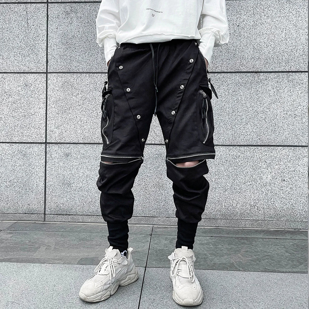Owen Seak Men's Cargo Pants Multi-Pockets Jogger Tactical Drawstring Elastic Waist Outdoor Casual Calf-Length Black Pants