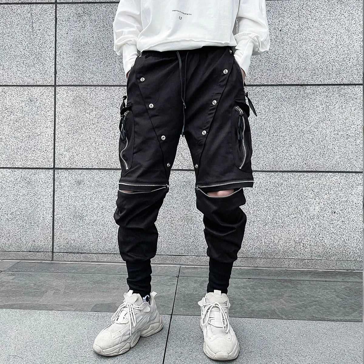 Owen Seak Men's Cargo Pants Multi-Pockets Jogger Tactical Drawstring Elastic Waist Outdoor Casual Calf-Length Black Pants