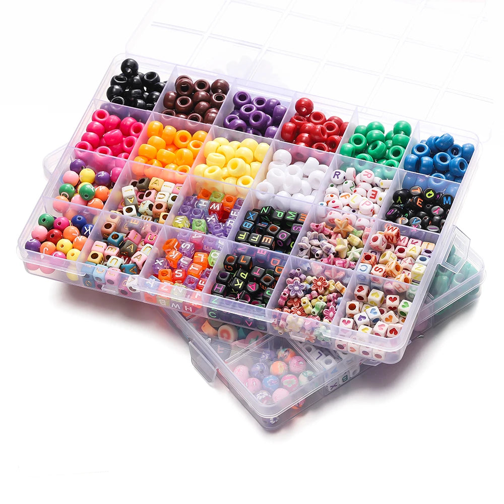 650pcs/set 24 Colors Letter Beads Set Material Acrylic Loose Spacer Beads DIY Jewelry Bracelet Necklaces Accessories