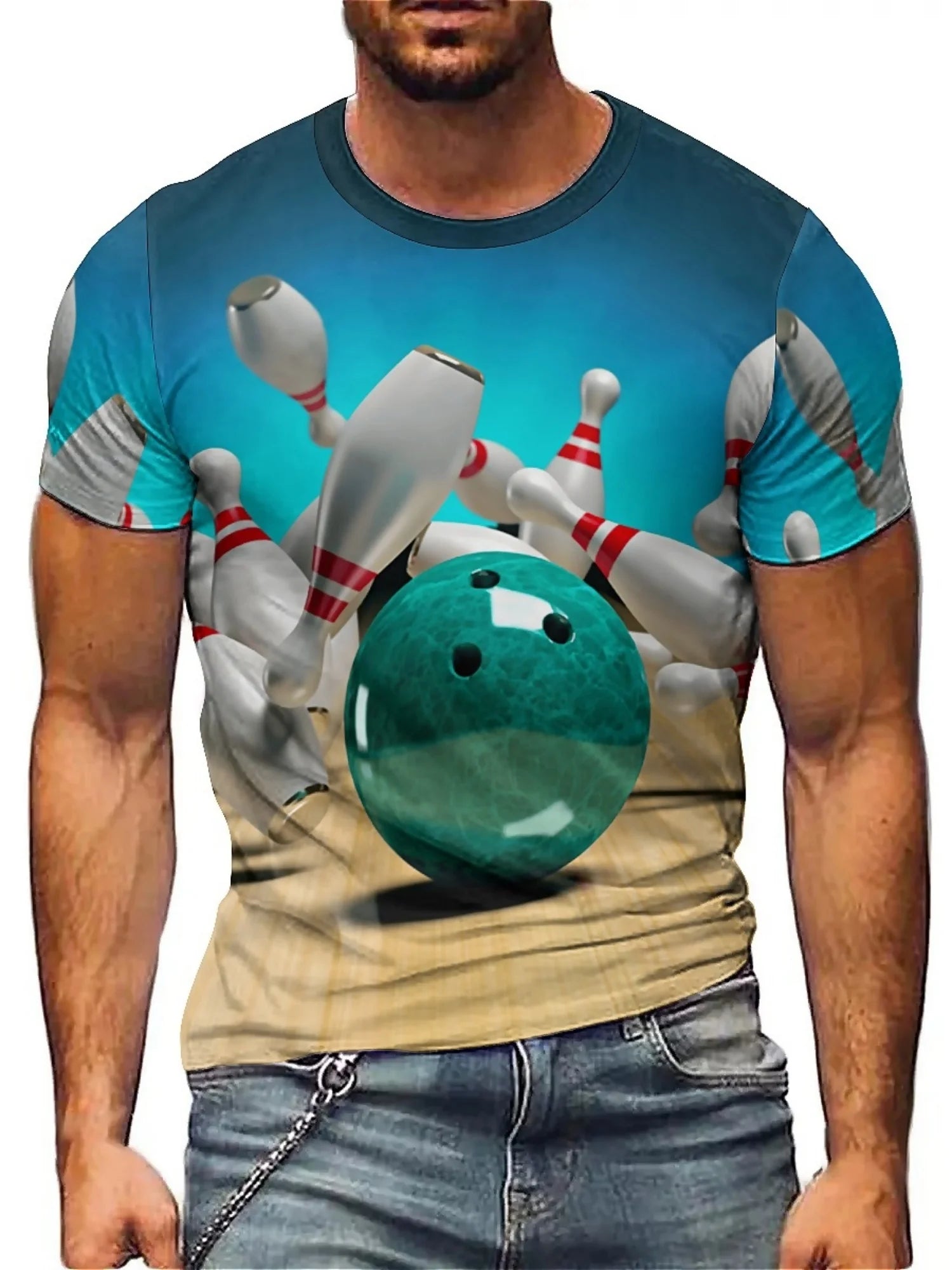 Men's Bowling Sports 3D Print T-Shirt Fun Hip Hop Style Breathable Polyester Short Sleeve Loose Fit