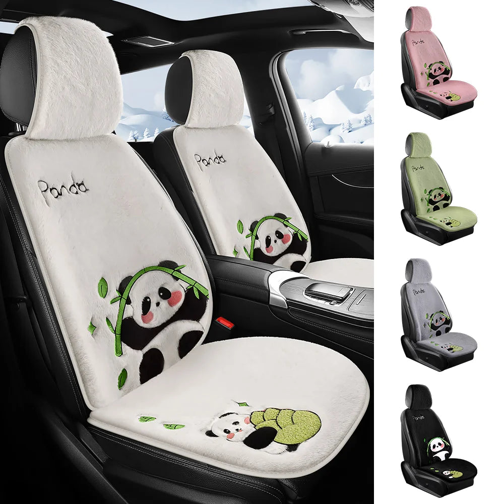 Exquisite Embroidery Cute Panda Plush Car Seat Cushion Winter New Soft Comfortable Universal Fit For Split-Type Cars
