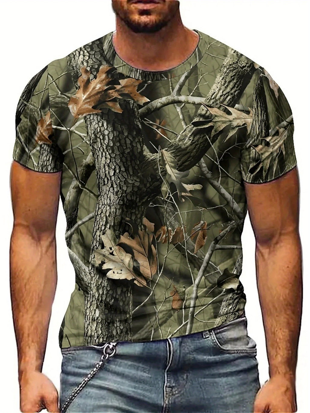 Men'S Camo 3D Geometric Abstract Print T-Shirt - Short Sleeve, Crew Neck, Stretchy Fabric, Perfect for Summer Outdoor Adventures