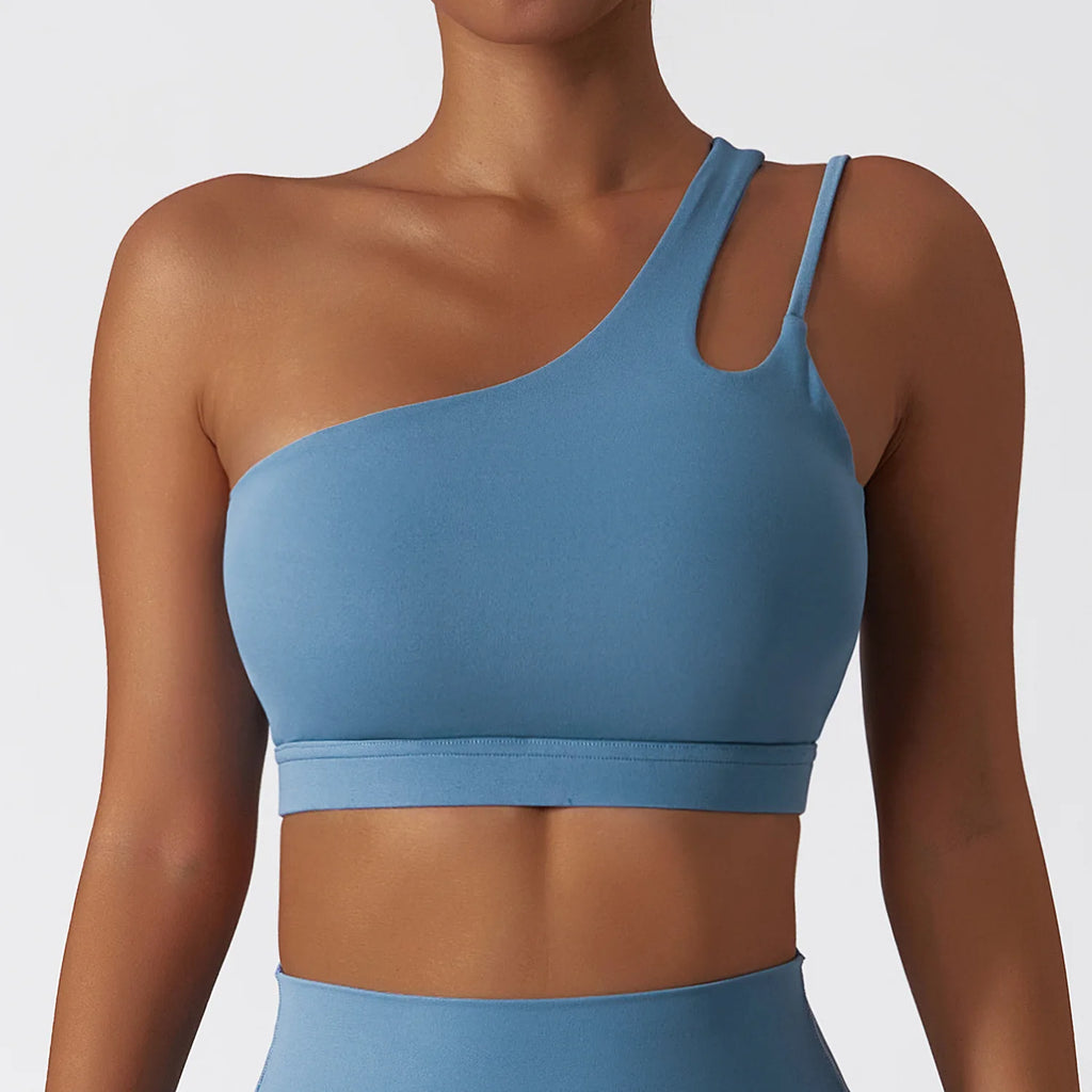 Oblique Shoulder Yoga Bra Women's Beautiful Back Gym Sports Underwear Hollow out Back Running Fitness Vest Push Up Workout Top