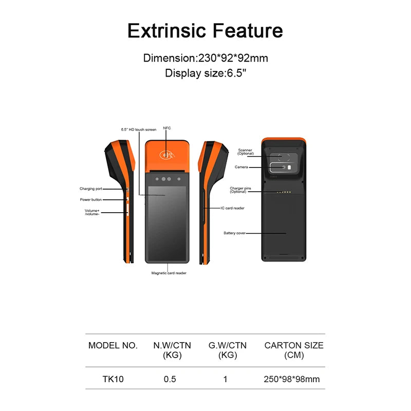 Pos Terminal Payment Handheld 6 Inch Android 13 Mobile All in One Touch Screen Pos With Printer Barcode Scanner for Restaurant