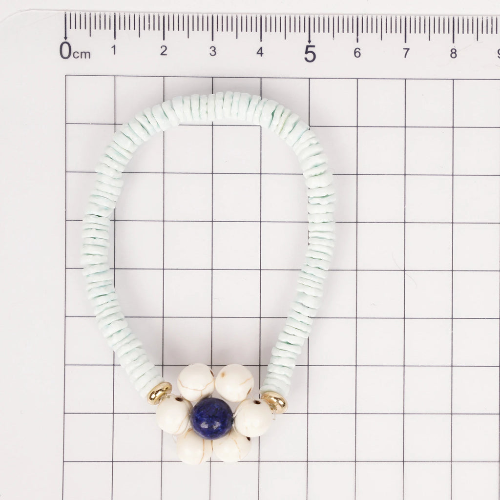 Hand Beaded Elastic Semi-Precious Synthetic Stone with Shell Bracelet  (7-011)