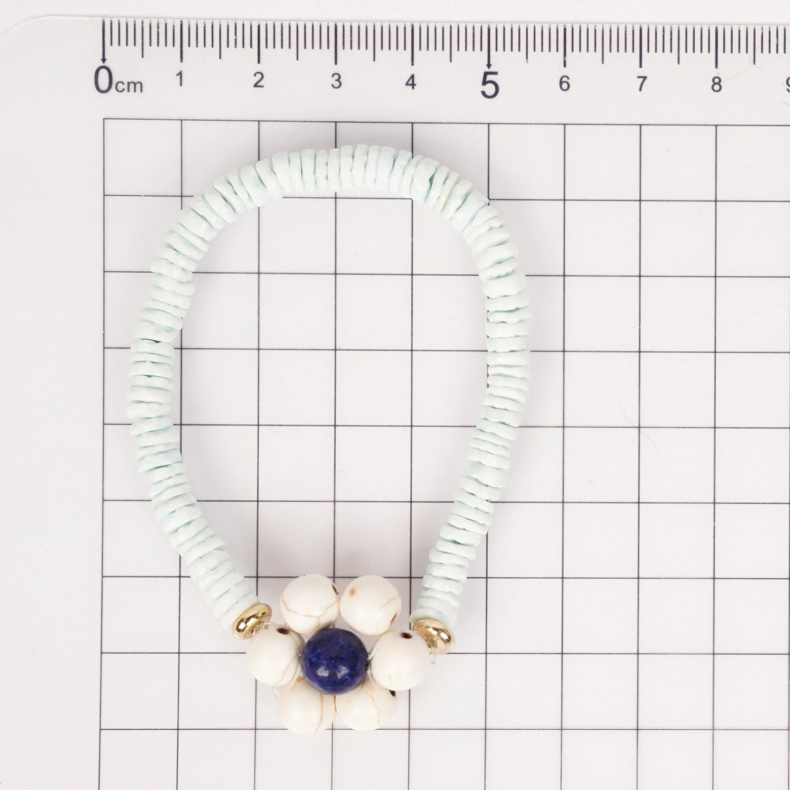 Hand Beaded Elastic Semi-Precious Synthetic Stone with Shell Bracelet  (7-011)
