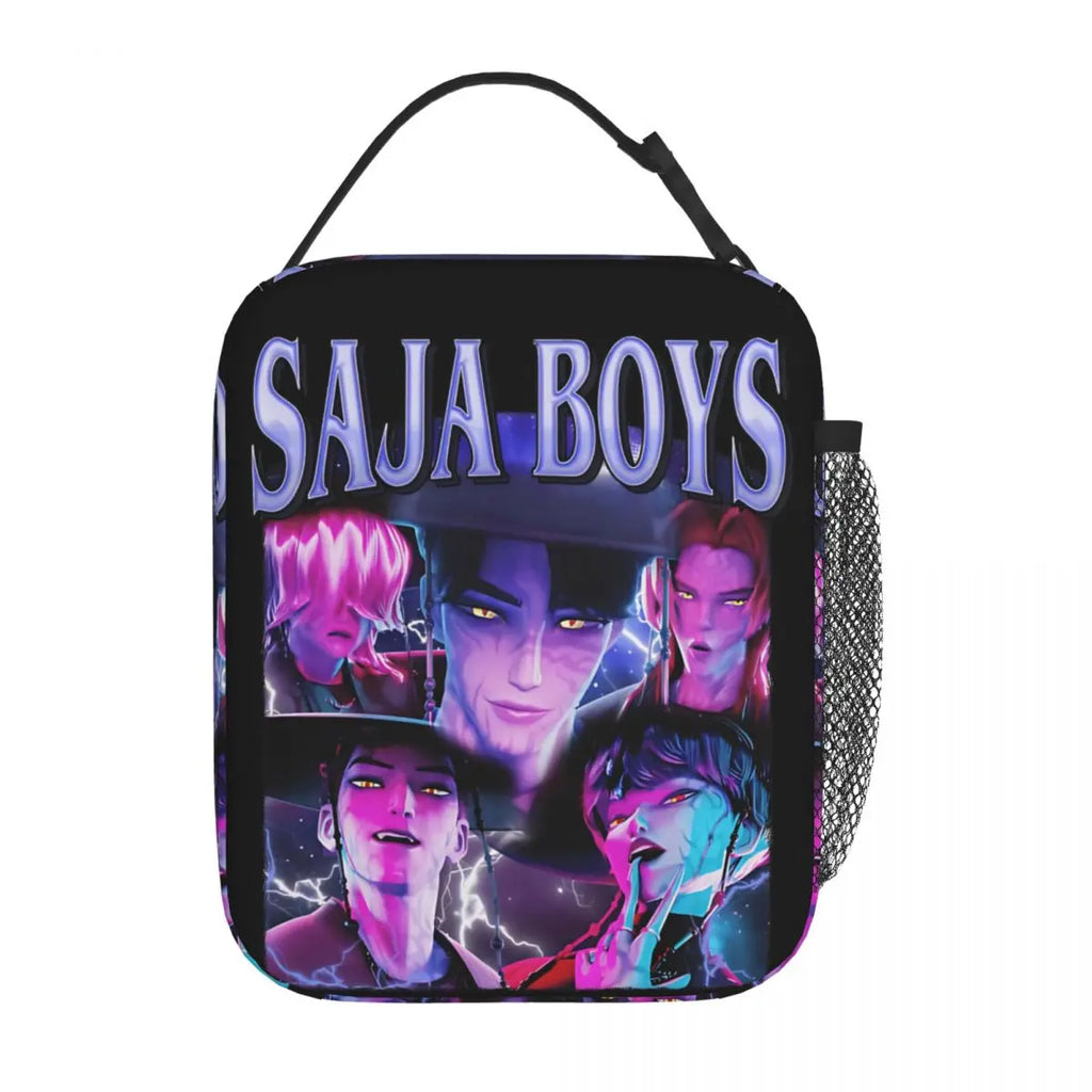 Kpop Demon Hunters Boys Team Retro Style 90s Insulated Lunch Bags Portable Meal Container Cooler Bag Tote Lunch Box Food Handbag
