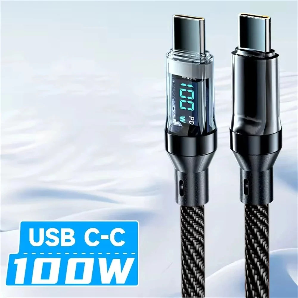 120W Type C to Type C Cable Phone Super Fast Charging Cable With LED Display USB To Type-C Data Cord For Xiaomi Samsung Huawei