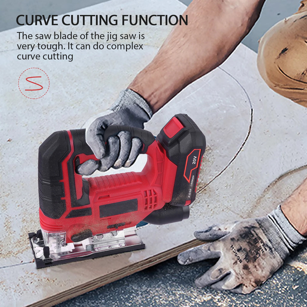 Electric Jigsaw Woodworking Power Tool Jigsaw 20V Cordless Jigsaw Kit Multi-Function Adjustable Speed Jigsaw EU Plug