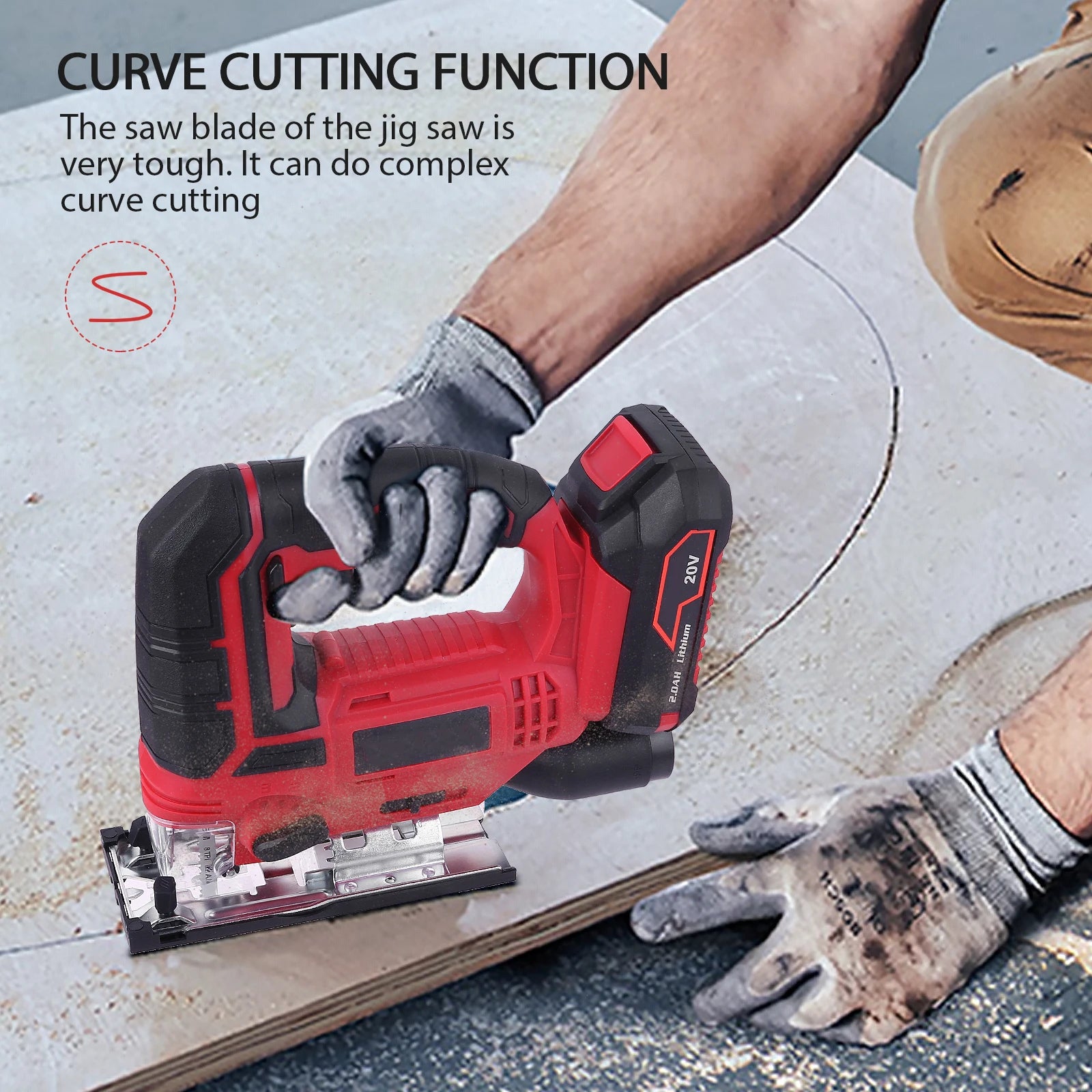 Electric Jigsaw Woodworking Power Tool Jigsaw 20V Cordless Jigsaw Kit Multi-Function Adjustable Speed Jigsaw EU Plug