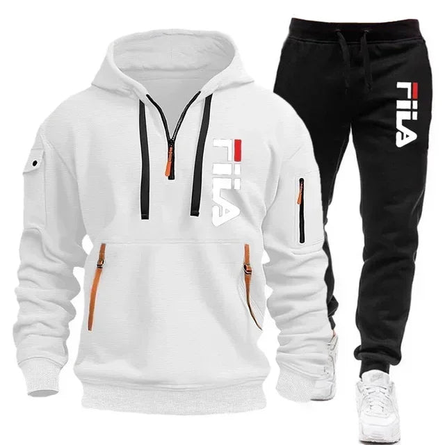 Men's set 2025 Autumn/Winter new Men's hooded sweatshirt + long pants two-piece set, outdoor multi-pocket men's pullover sportsw