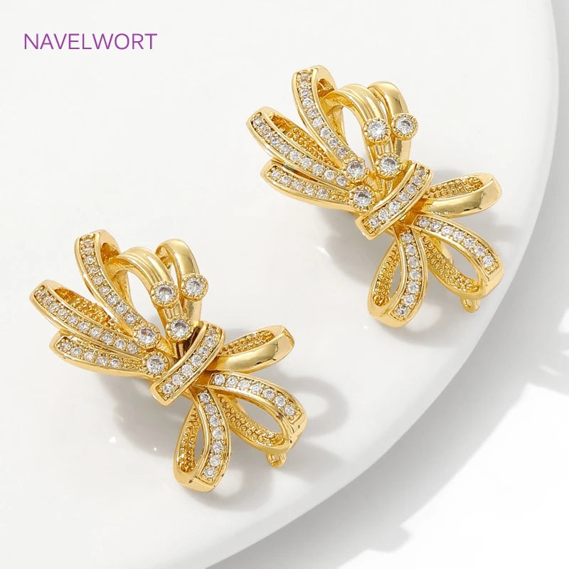 18K Gold Plated Pendant Bail Connector Clasps,with Zircon Bow-Knot Connector Clasp For Jewelry Making,DIY Jewelry Findings