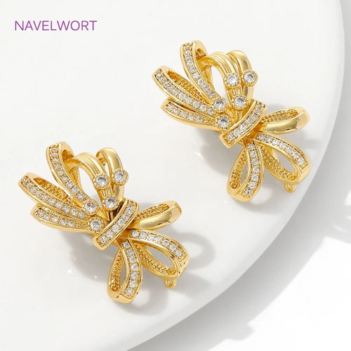 18K Gold Plated Pendant Bail Connector Clasps,with Zircon Bow-Knot Connector Clasp For Jewelry Making,DIY Jewelry Findings