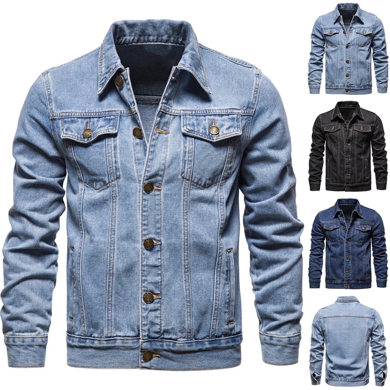 Autumn Men Solid Denim Jackets Fashion Motorcycle Vintage Jeans Jackets Hommes Slim Fit Cotton Casual Black Blue Coats
