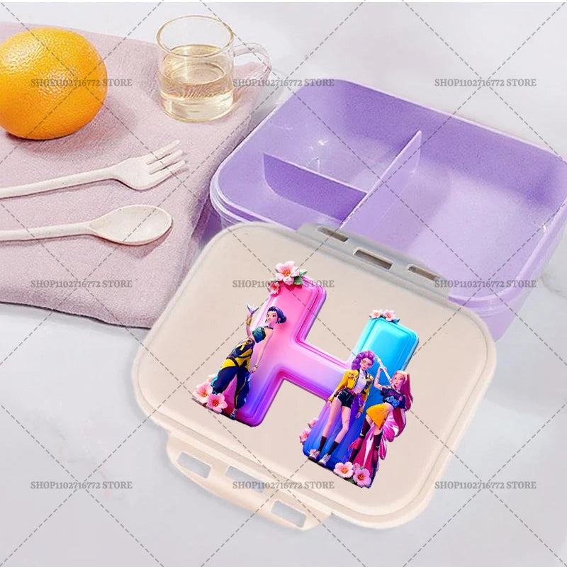 New Kpop Demon Hunter Girl Lunch Boxes Letter Student Plastic Portable Bento Box Food Fruit Container LunchBox Kid Birthday Gift