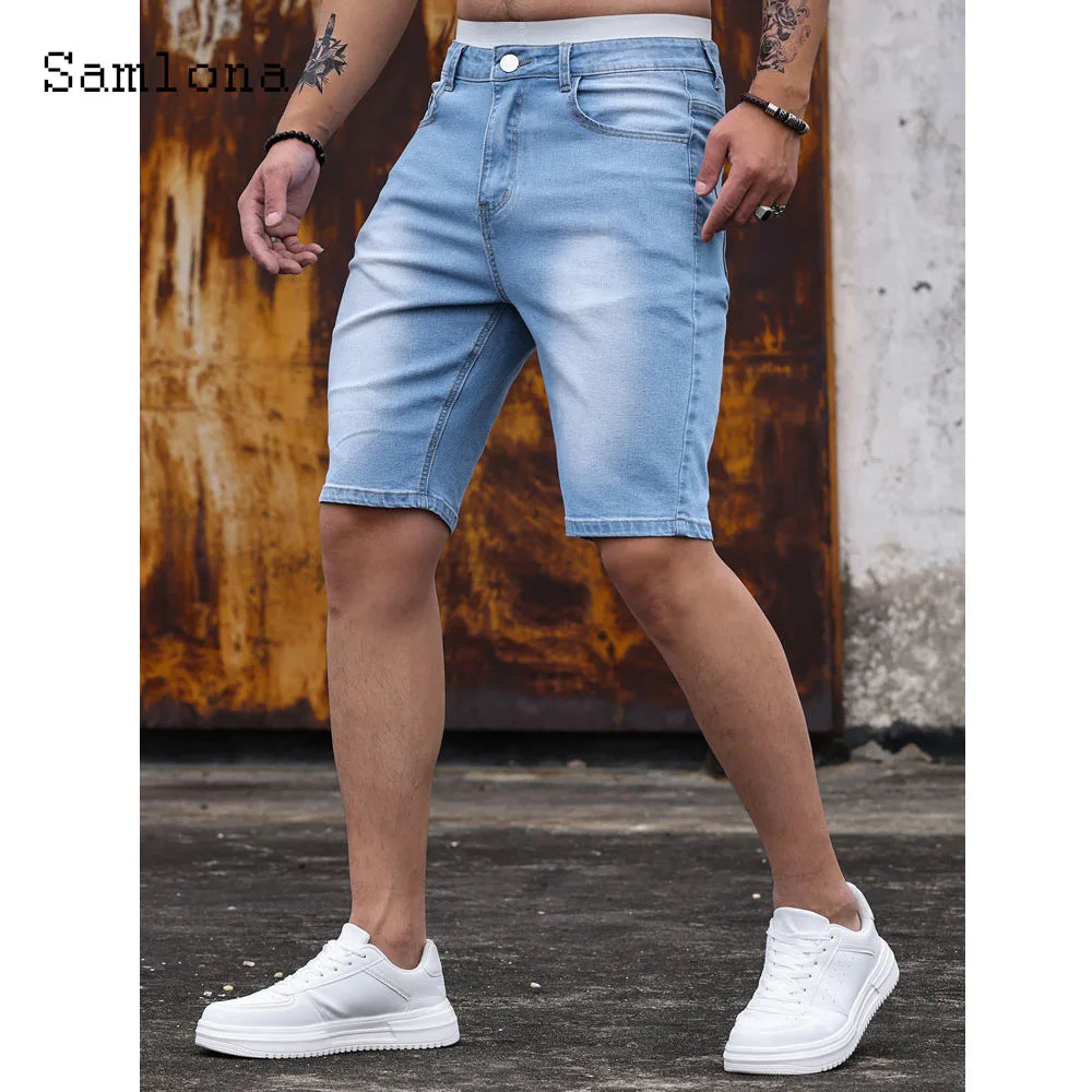 2024 America Europe Fashion Zipper Pocket Bottom Men Patchwork Denim Shorts Mens Vintage Slim Short Jeans Mid Waist Demin Shorts