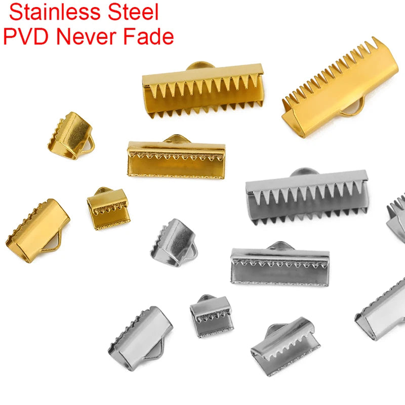 20 50 pcs PVD Never Fade Stainless Steel End Clasps Fastener Caps Connectors Clasps For Flat Leather Cord Diy Jewelry Making
