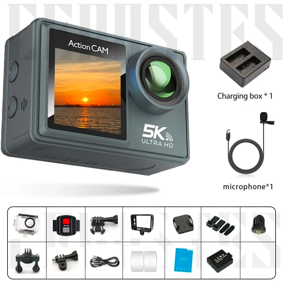 Ourlife MTR40 5K Action Camera 2.0" IPS Touch Screen 5X Zoom Action Cam WiFi EIS 170° 30M Waterproof Professional Sports Camera