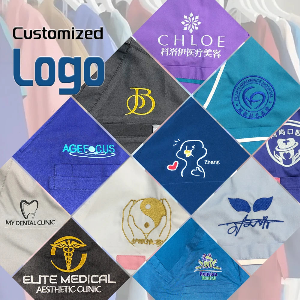 Custom Logo Scrub Beauty Spa Uniform Work Clothes Fashion Short Sleeved Top Nursing Articles Medical Accessories Scrub Nurse Set