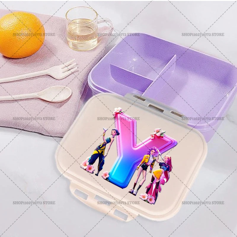 New Kpop Demon Hunter Girl Lunch Boxes Letter Student Plastic Portable Bento Box Food Fruit Container LunchBox Kid Birthday Gift