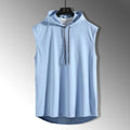 Men Tie Collar Hooded Sleeveless Vests Male Summer Loose Solid Hip Hop Tee Shirt Tops