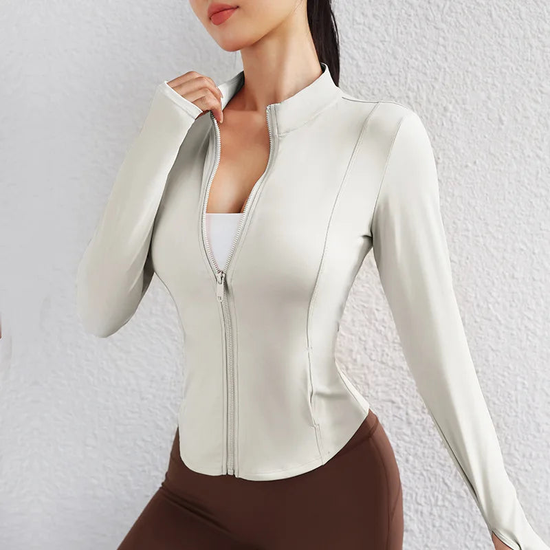 Women’s Stand-Collar Zip Yoga Jacket Long Sleeve Cycling Cardigan Quick-Dry Workout Running Top Autumn Winter Gym Coat sexy