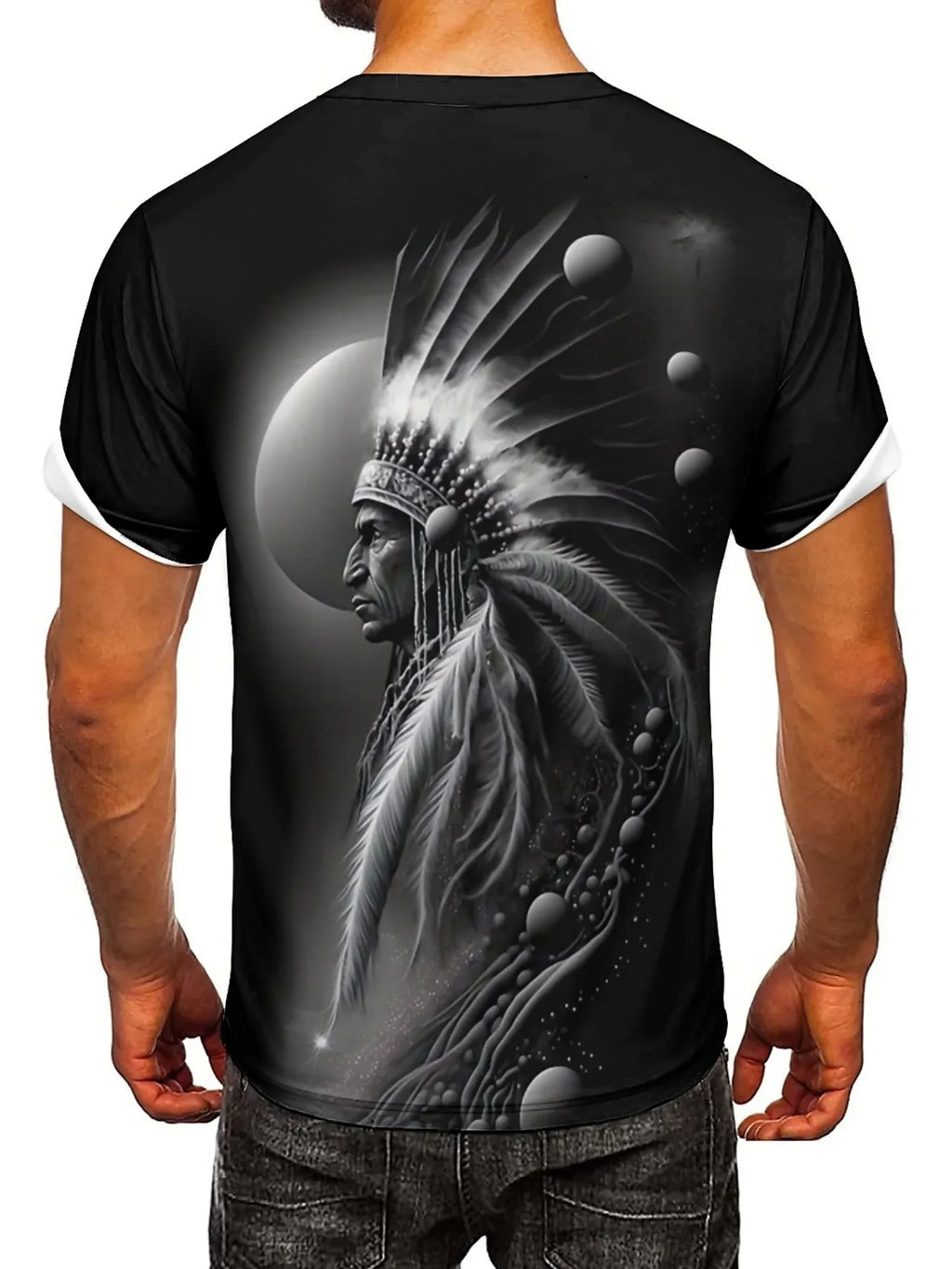 Men's 3D Printed Tribal Chieftain Graphic T-Shirt - Gothic Retro Design, Breathable Polyester, Regular Fit Short Sleeve Tee