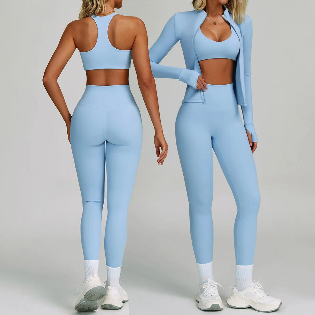 New Sportswear Seamless Yoga Set Gym Clothes Sportswear Long sleeved jacket Women Fitness Set Tracksuits Sports Bra Gym Leggings