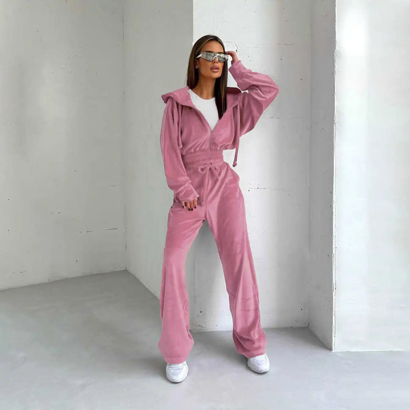 Women's Casual Winter Suit Hooded Zipper Sports Jaet And Long Pants Two-Piece Set Autumn Winter Faion Ladies' Wear