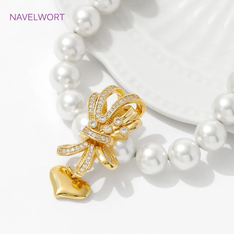 18K Gold Plated Pendant Bail Connector Clasps,with Zircon Bow-Knot Connector Clasp For Jewelry Making,DIY Jewelry Findings